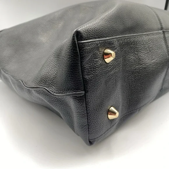 Stella & Max Leather Tote Hand Bag Purse BLACK Top Zipper Gold Accents - Picture 6 of 9